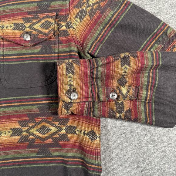 Iron & Resin Shirt Mens Large Brown Aztec Southwestern Stripe Button Up Cotton - Picture 6 of 13